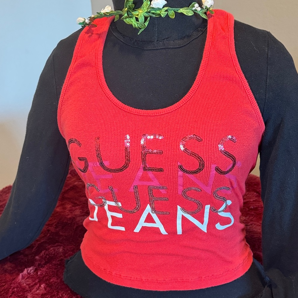 GUESS Red Crop Top with Logo - Picture 3 of 11